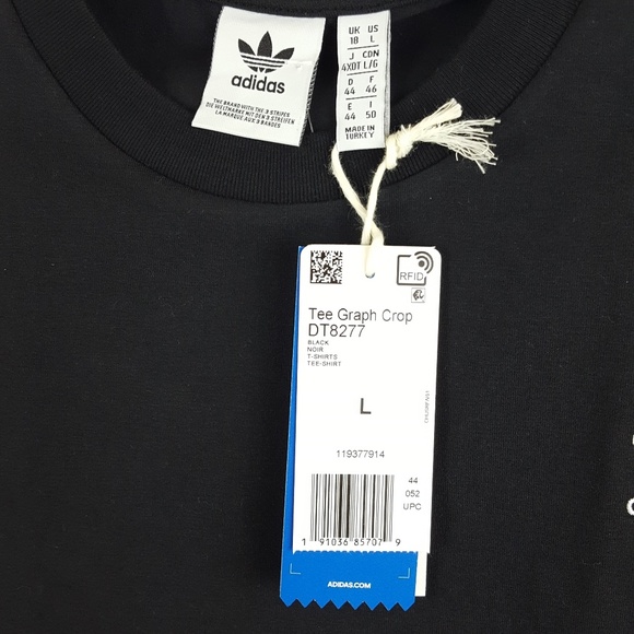 Adidas Floral Black Graph Cropped Top Tee Trefoil - Picture 8 of 8